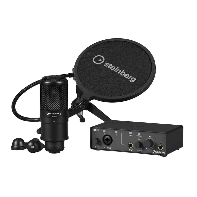 Mint Steinberg IXO12 USB Audio Interface Podcast Pack, Black with Mic, Table Top Stand, Pop Screen image 1