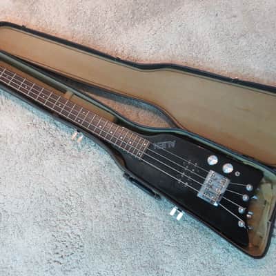 Vintage 1980s Hondo Alien Headless Short Scale Bass Guitar Aluminum Neck Black image 1