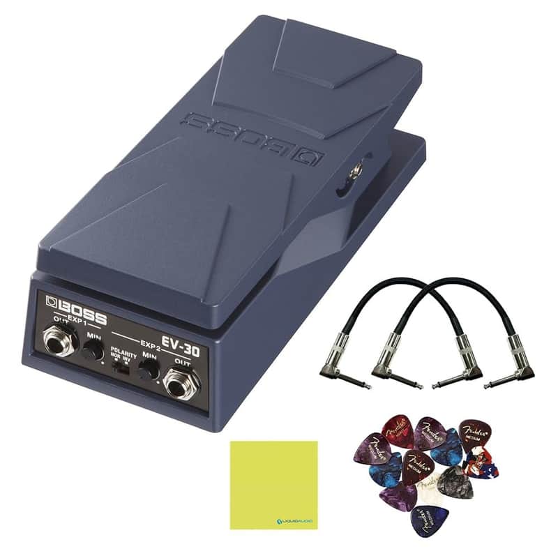 Boss EV-30 Dual Expression Pedal Bundle w/ 2-Pack Strukture S6P48 Woven Right Angle Patch Cable, 12-Pack Guitar Pick and Liquid Audio Polishing Cloth image 1