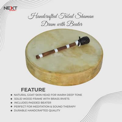 Traditional Bodhran Frame Drum 16” with Handle | Natural Goatskin Head | Includes Carry Bag & Wood–Leather Mallet | By Next Harps image 5