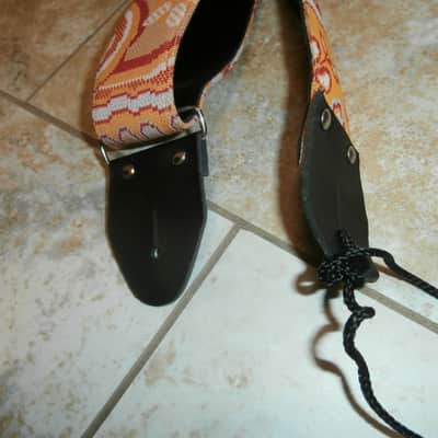 Vintage 1970's Ace-Style Guitar Strap! Metal Buckle, Trippy Orange Pattern! image 5