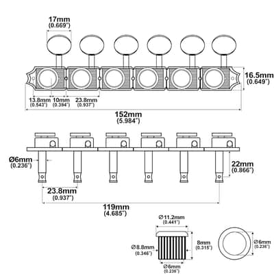 Left-Handed 6-in-line 14:1 Ratio Semi Closed Locking Machine Heads Tuners with Oval Button for Electric Guitar, Nickel image 2