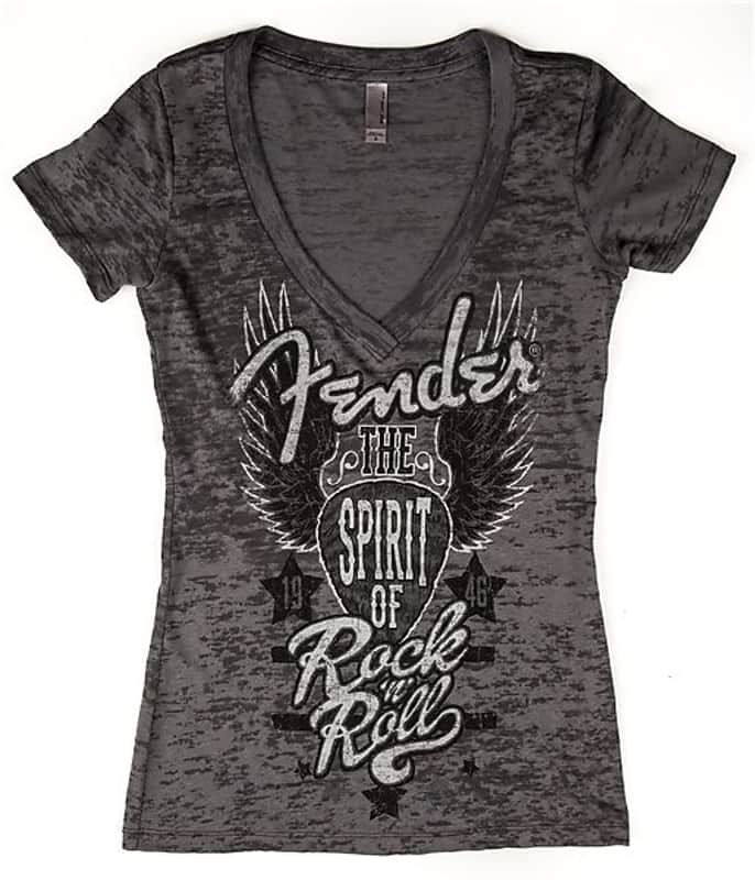 Fender V-Neck Burnout Spirit of Rock 'N' Roll Ladies T-Shirt, Gray, S 2016 image 2
