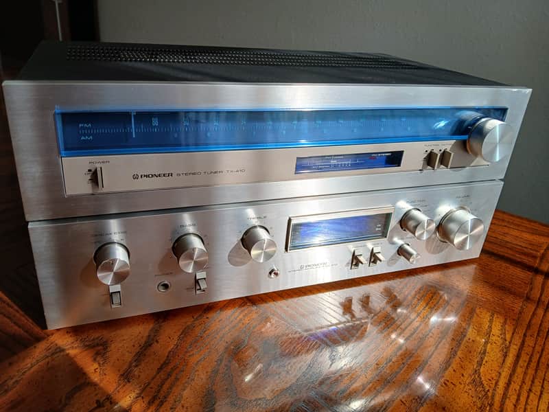 VINTAGE PIONEER BLUE-LINE PAIR, SA-510 AMPLIFIER + TX-410 TUNER, SERVICED, LEDs