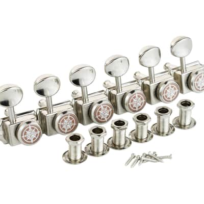 Guyker 6-in-line Vintage Guitar Lock String Tuners – Locking Tuning Key Pegs Machine Heads Replacement Parts for ST TL Style Electric Guitars Gear Ratio 1:15 – nickel image 1