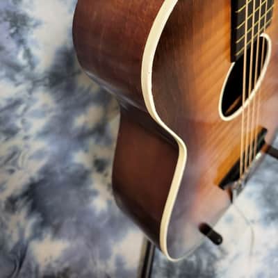 Vintage 1963 Regal by Harmony Stella 3/4 Size Parlor Guitar Faux Tiger Stripe Neck Reset Pro Setup New Strings Original Soft Shell Case image 5