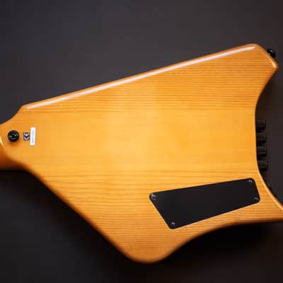 BootLegger Guitar Ace 4  String Headless Bass Honey Clear 7.8 Lbs With Stiletto Case & Flask image 10
