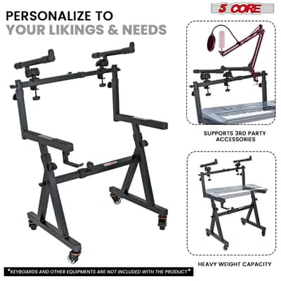 5 CORE Keyboard Stand 2 Tier Z Style Adjustable Electric Piano Riser Foldable & Sturdy Lift Holder With Secure Strap Mount For 54 88 Key Instruments W image 5