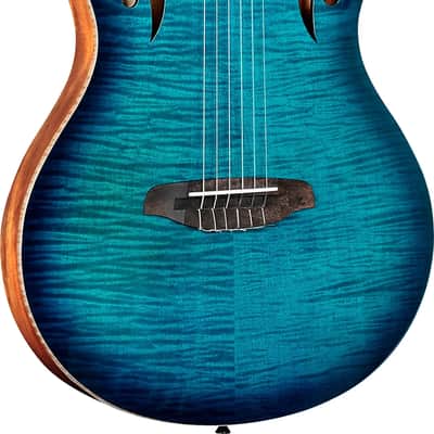 Ortega Tourplayer Thinline Acoustic-Electric Classical Guitar, Flamed Maple Top, Blue image 1