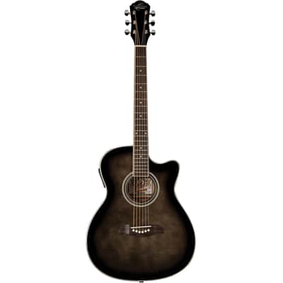 Oscar Schmidt OACEFTB Auditorium Acoustic Electric Guitar, Transparent Black image 6