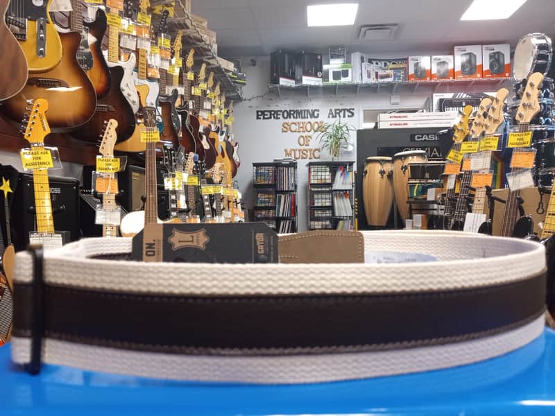 Levy's MC2CG 2-inch Cotton Combo Guitar Strap - Dark Brown Leather on Natural Cotton image 1