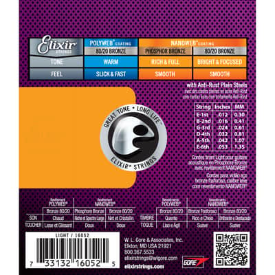Elixir 16052 Nanoweb Phosphor Bronze Light Acoustic Guitar Strings (12-53) image 3