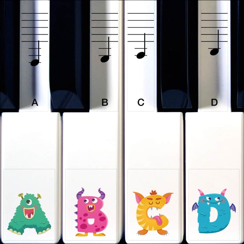 Crosby Monster Piano Stickers for Learning Piano or Keyboard - Transparent 88, 76, 61 & 49 Removable Key Set image 1
