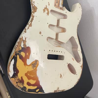 MJT body Aged Nitro Fender Stratocaster Olympic White over 3-Tone Burst reliced image 1