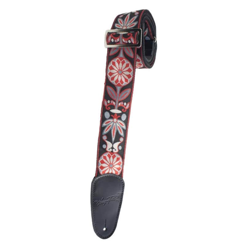 Henry Heller 2" Wide Woven Jacquard Guitar Strap, Black/Red Floral HJQ2DX-39 image 1