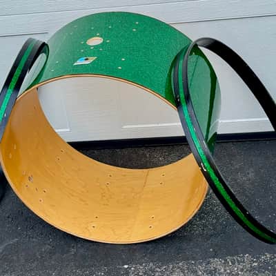 Ludwig 70's Bass Drum Shell & Rims 14 x 24" Blue Olive Badge Green Sparkle Rewrap image 1