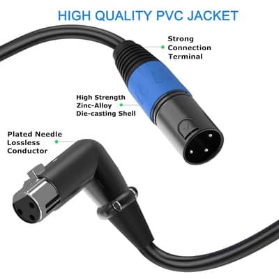 Right Angle XLR to Straight XLR Plug Cable, 90-Degree Female to Straight Male Balanced Cord 3-Pin to 3-Pin, (Right Angle -Female-10FT, 2Pack) image 3