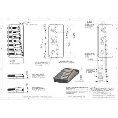 USA Hipshot 41075B 7 String Hardtail Fixed Bridge .175" Floor w/ screws - BLACK image 2