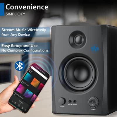 Gemini Sound SMX-3BT 100W Bluetooth Bookshelf Studio Monitor Speakers, Active/Passive Pair for PC, Turntables, Desktop, RCA/3.5mm Aux Input, Wood Cabinet, EQ Control, Perfect for Home Studio and DJs image 4