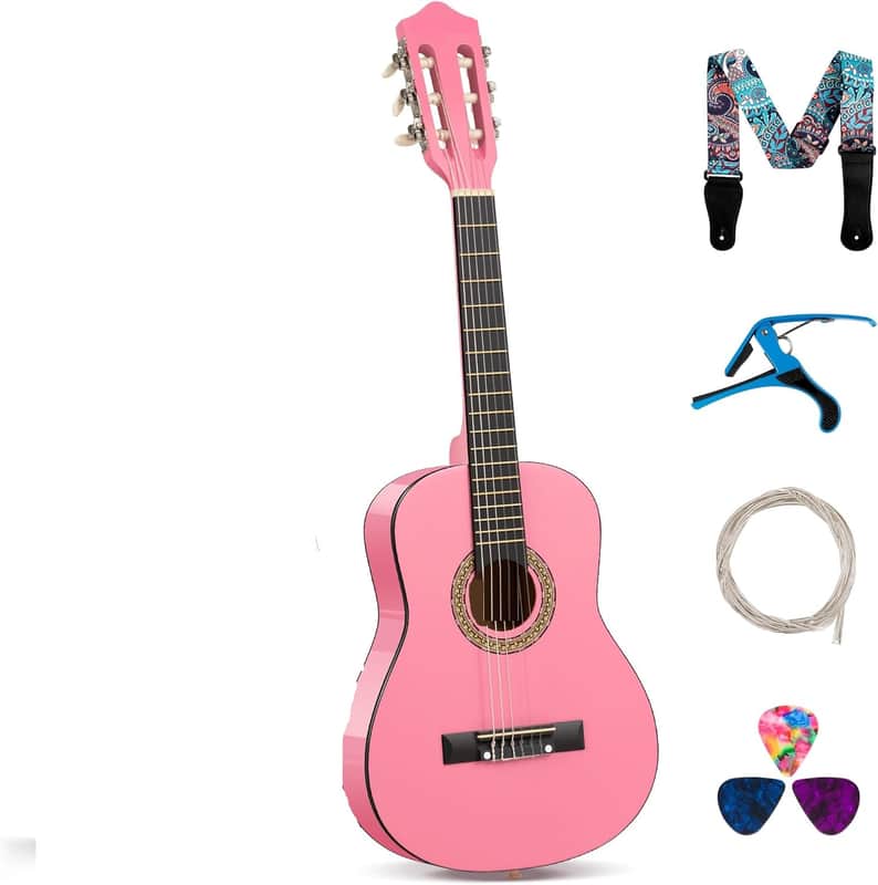 Classical Guitar Kit 30”- Kids Guitar Set with Neck, Case Bag, Nylon Strap, Picks, Musical Gift for Beginners Girls image 1
