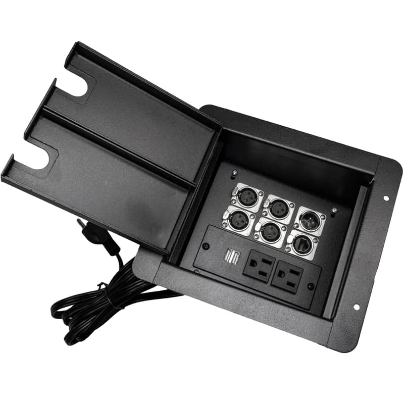 MCSPROAUDIO Recessed Stage Floor Box with Passthrough Connectors - 4 XLR Female, 1 XLR Male, 1 Ethernet, 2 USB, Duplex AC image 1