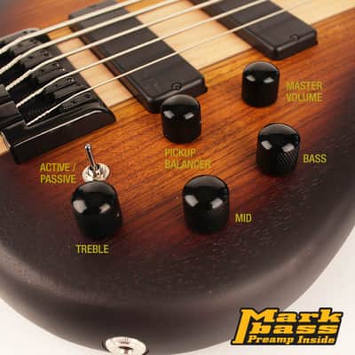 Cort C5 Plus ZBMH OTAB Artisan Series Zebrawood/Maple 5-String Bass Open Pore Tobacco Burst