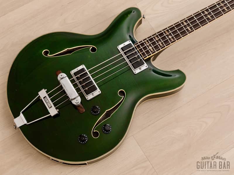 1968 Yamaha SA-70 Vintage Hollowbody Short Scale Bass Dark Green w/ Case image 1