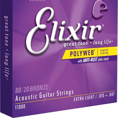 Elixir 11000 Polyweb Extra Light Coated 80/20 Bronze Acoustic Guitar Strings, 10-47 image 4