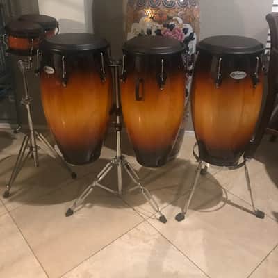 New Latin Percussion M846S-VSB Matador Series Custom Accent 11/11.75/12.5 Conga Set and Bongos  with Stand, Black Hardware 2010s - Vintage Sunburst image 5