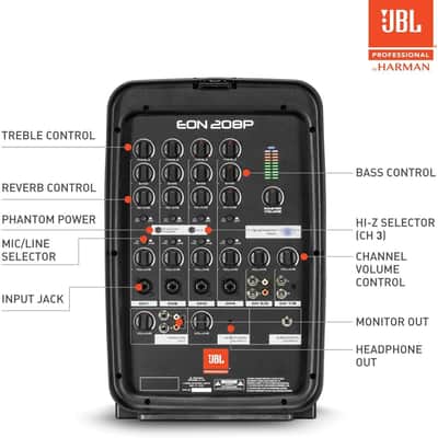JBL Professional EON208P Portable All-in-One 2-way PA System with 8-Channel Mixer and Bluetooth image 3