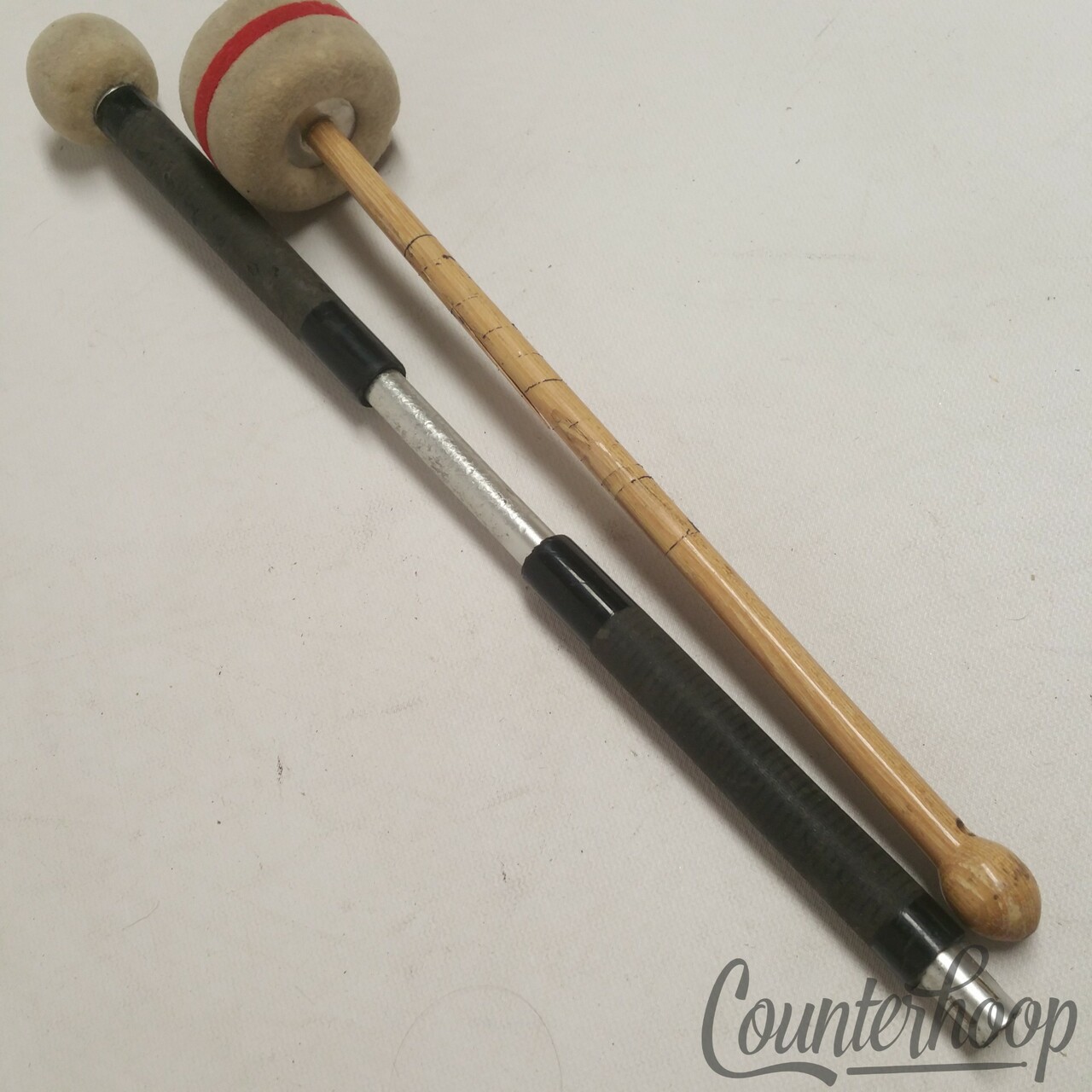 Ludwig&Ludwig Bass Drum Mallet+Extra Marching Stick Pair USA Vintage 30s Silver — main photograph