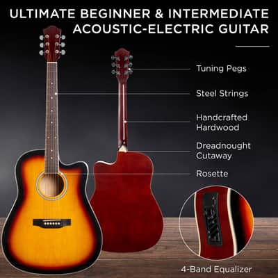 Best Choice Products 41in Beginner Acoustic Electric Cutaway Guitar Set w/ Case, Strap-Blue image 23