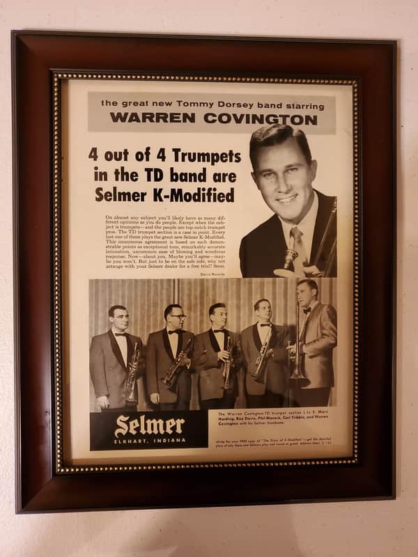 1958 Selmer Horns Promotional Ad Framed Warren Covington Tommy Dorsey Band Original image 1