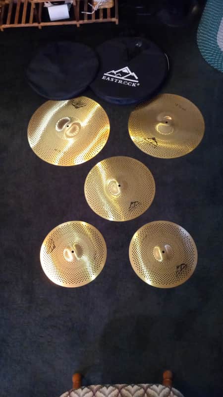 EASTROCK Low Volume Cymbal Pack - 5 Piece Set, 14" Hi-Hat + 16" & 18" Crashes + 20" Ride with Cymbal Bag and Felts image 1