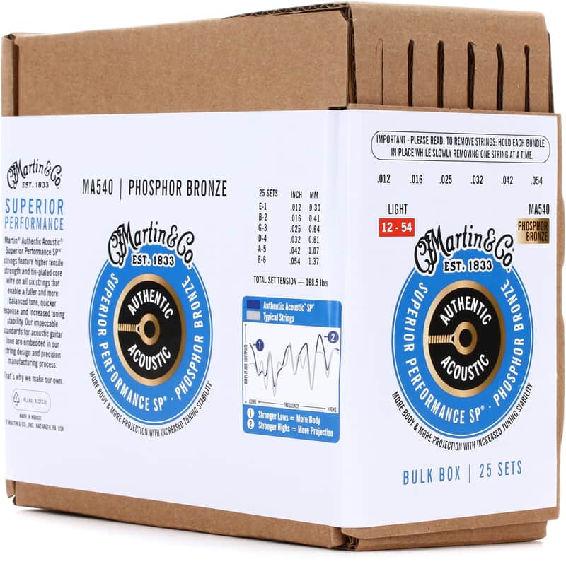 Martin MA540 Authentic SP Phosphor Bronze Acoustic Guitar Strings - Light (.12 - .54) 25-Pack image 1