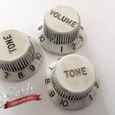 Set of 3 Hand Aged Fender knobs White, relic, aged, Stratocaster, 59 Parts image 4