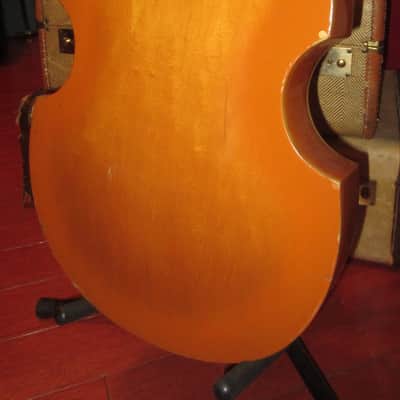 Vintage circa 1969 Teisco EKO Violin Bass Copy Natural Finish w/ Gig Bag image 4