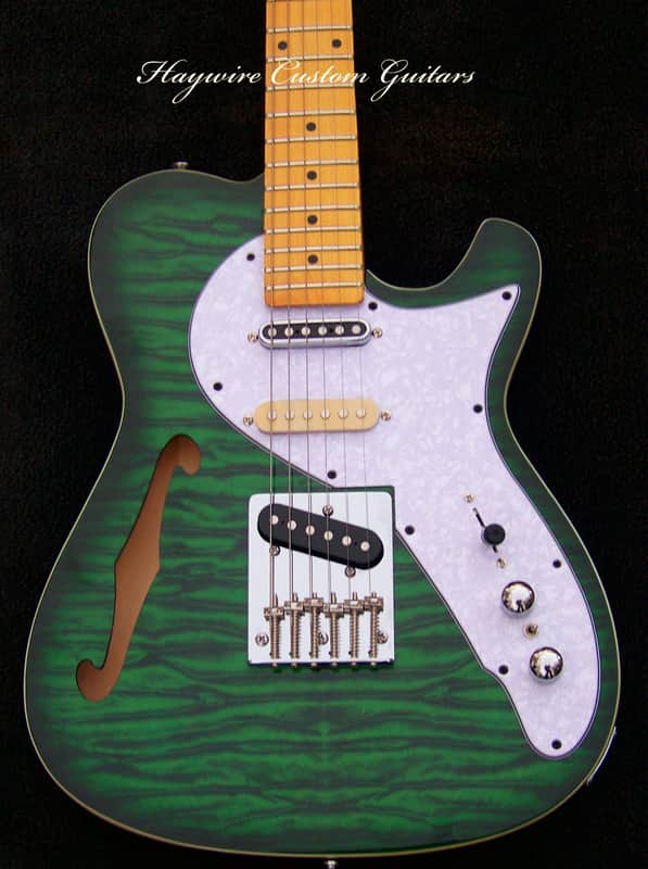 Nashville Thinline Telecaster-Tiger Stripe Green 7-Way Switching 22 Fret Maple Neck Leveled Crowned and Polished Frets+ Grover 406c6 Locking Tuners+ Full Setup! image 1