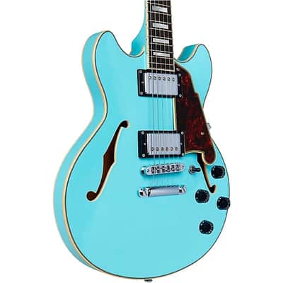 D'Angelico Premier Mini DC Semi-Hollow Electric Guitar Sky Blue image 5