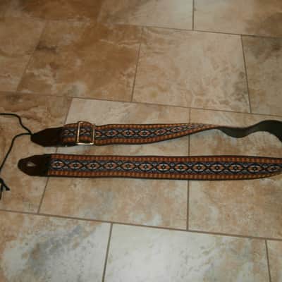Vintage 1960's Ace-Style Guitar Strap! Grey, Yellow, Red Pattern! Metal Buckle! image 1