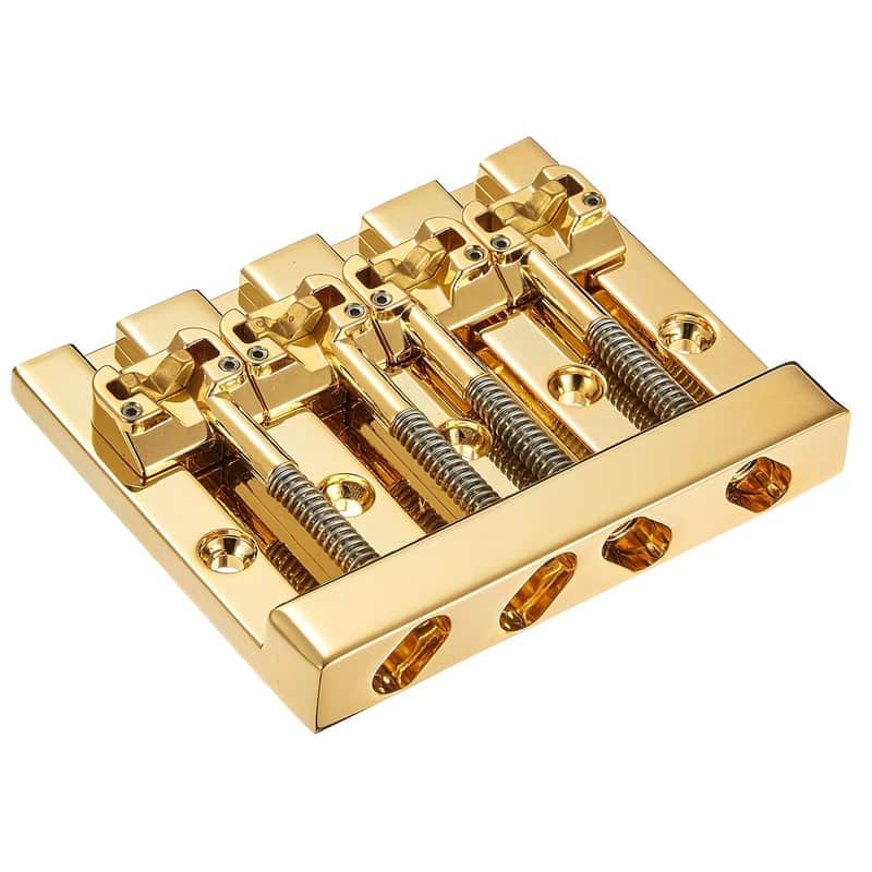 High-Mass 4-String Bass Bridge, Gold Finish - 5-Screw Mounting Retrofits 5-Hole Fender Bass Guitars image 1