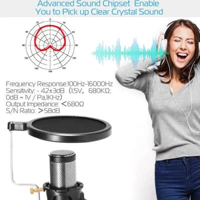 USB Condenser Microphone Kit Cardioid Studio Recording Mic with Tripod & Pop Filter for Podcasting, Streaming & Vocals image 3