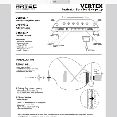 ARTEC VERTEX Magnetic Humbucker + Mic + Piezo pickup image 8
