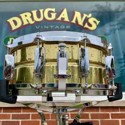 1980s Yamaha SD495 5.5x14 Brass Snare Drum 10-Lug image 9