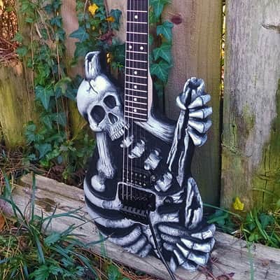 Hand carved Hembry Skull and Bones guitar for George Lynch mom, ESP, J Frog fans image 22
