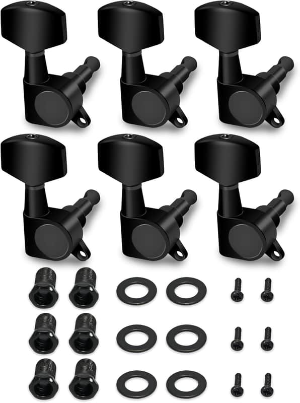 Sealed String Tuning Pegs Tuning Keys Machines Heads Tuners 6 In Line Right Handed Electric Guitar Acoustic Guitar Parts Replacement Black. image 1
