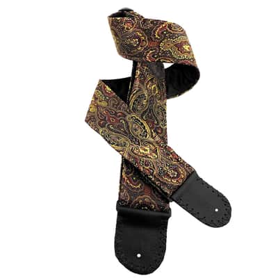 Gold Copper Black Handmade Guitar Strap Ornate India Paisley Satin Brocade image 1