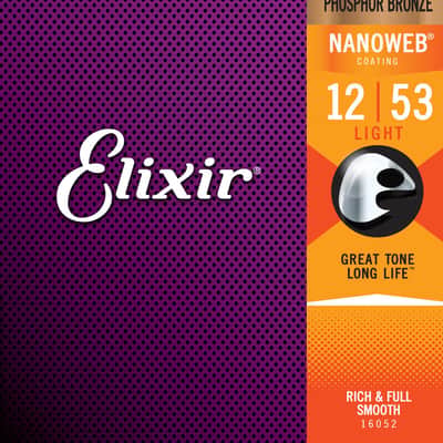 Elixir 16052 Nanoweb Phosphor Bronze Acoustic Guitar Strings - Light (12-53) image 1