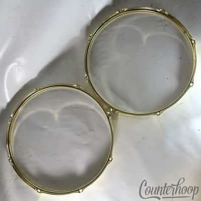 15" 2x Gold Plated 8-Lug Rims/Hoops Floor Tom Resonant/Snare Batter Set image 3