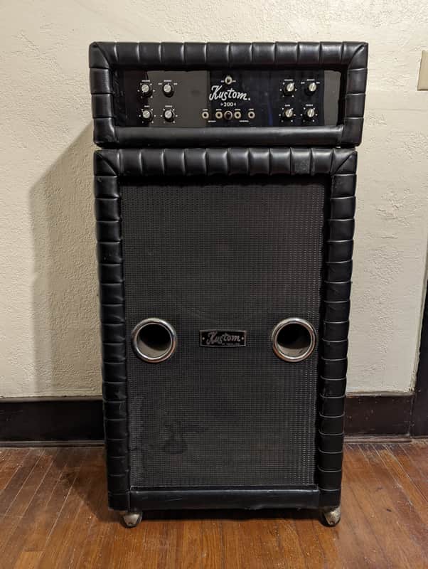 1960s Kustom 200 Solid State Bass/Guitar Amp Head & 2x15" Cabinet Black Tuck'N'Roll image 1